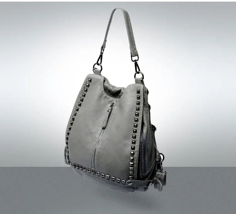 Женский рюкзак с заклепками M1921 модный вместительный из мягкой искусственной