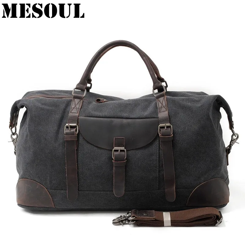 MESOUL Men Travel Bags hand luggage Canvas Duffle Bag Overnight Tote Youth Vintage Military Large Capacity Carry On Weekend Bag