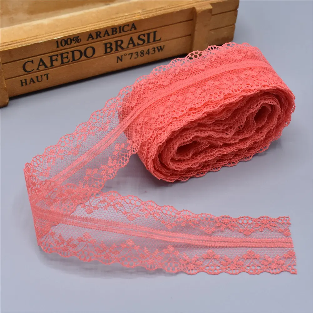 Watermelon red 10 ярдов Белое кружево, лента, тесьма 40 мм широкая отделка DIY рукоделие вышитый сетчатый шнур для шитья украшения африканская кружевная ткань - Цвет: Watermelon red