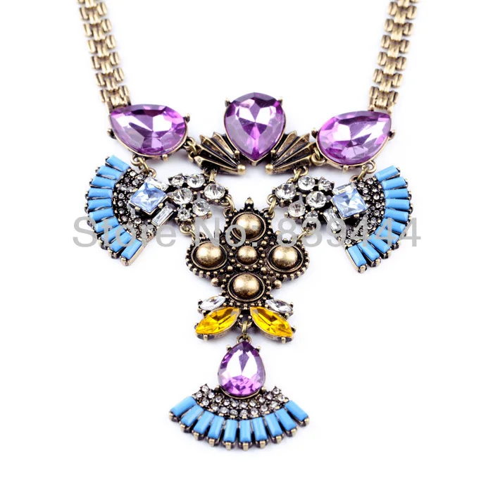 Модное ожерелье с фиолетовыми стразами золотого цвета из сплава в стиле
