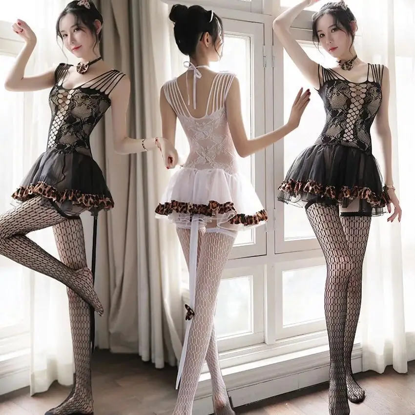 

Женское кружевное мини-платье, соблазнительное черно-белое нижнее белье, эротическое женское мини-платье