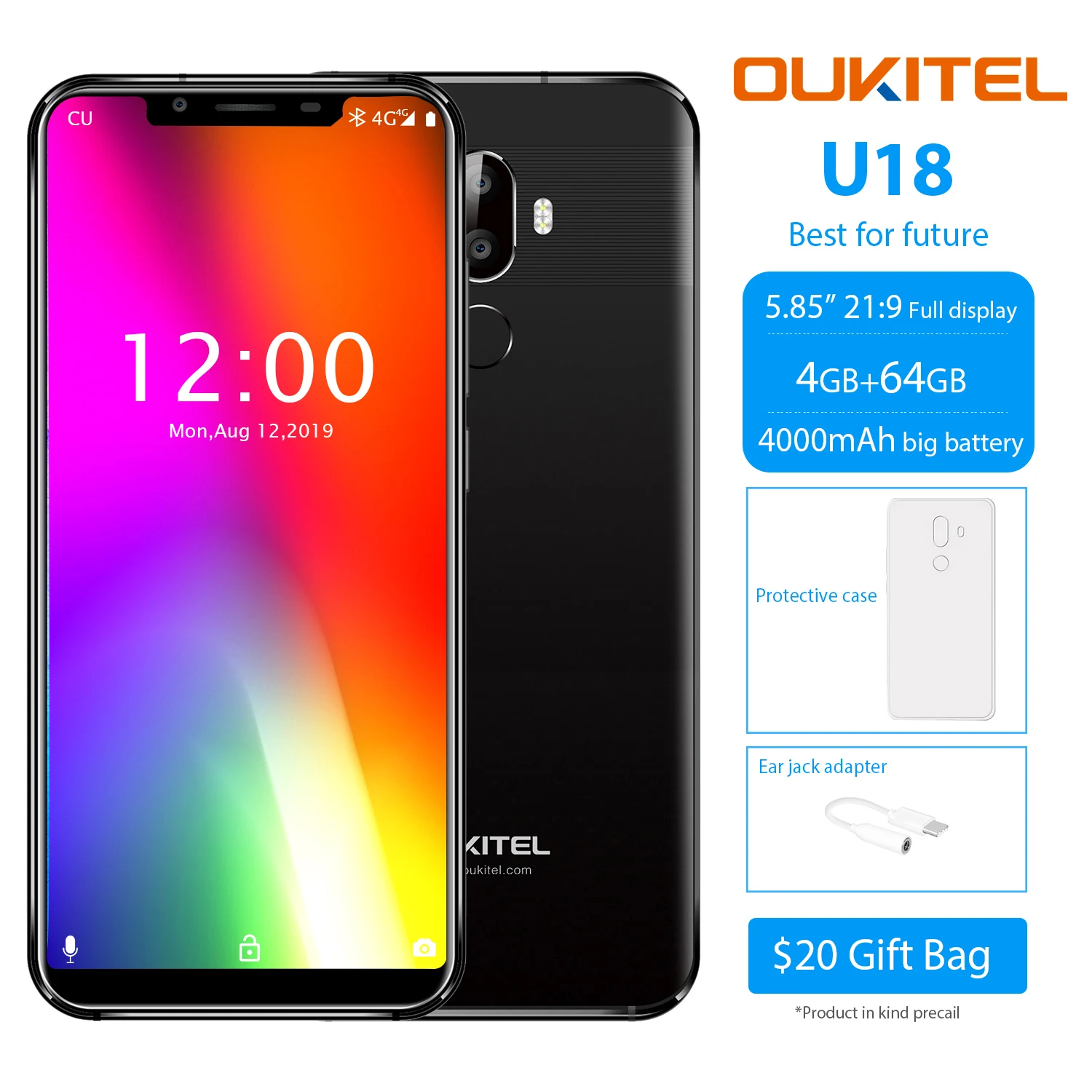 OUKITEL U18 5 85 дюйма полный дисплей мобильный телефон Mt6750t четыре ядра Android 7 0 4 Гб ОЗУ 64