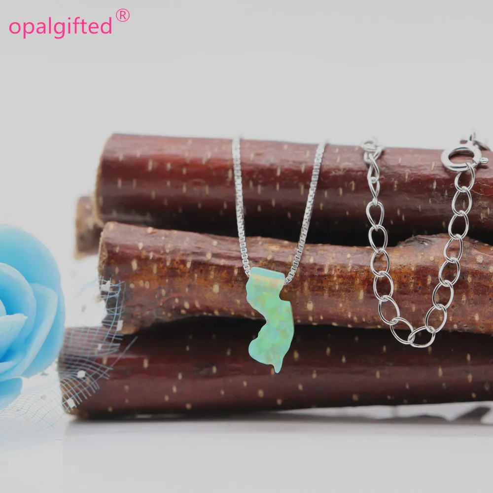 1pc/lot 2020 Hot Selling 5.6*13mm op03 New Jersey Map Opal Pendant Necklace 925 Sterling Silver Synthetic NJ | Украшения и