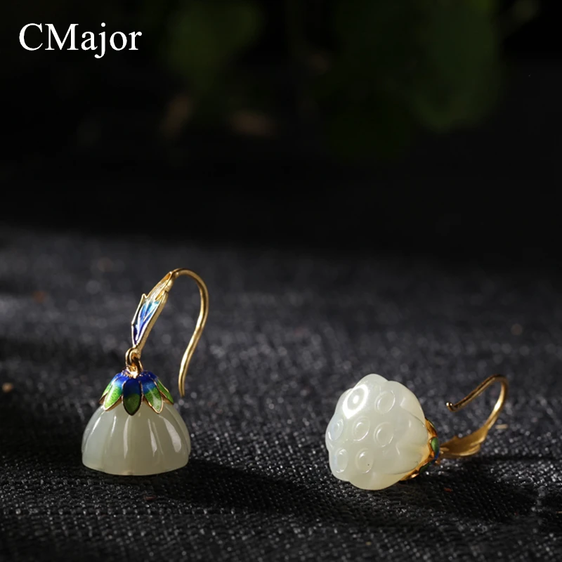 

Женские сережки ручной работы CMajor, сережки-золотой цвет эмали с искусственным камнем в стиле ретро, элегантные ювелирные изделия
