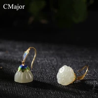 cmajor handmade cloisonne enamel gold color earrings with hetian natural stone retro silver earrings for women elegance jewelry
