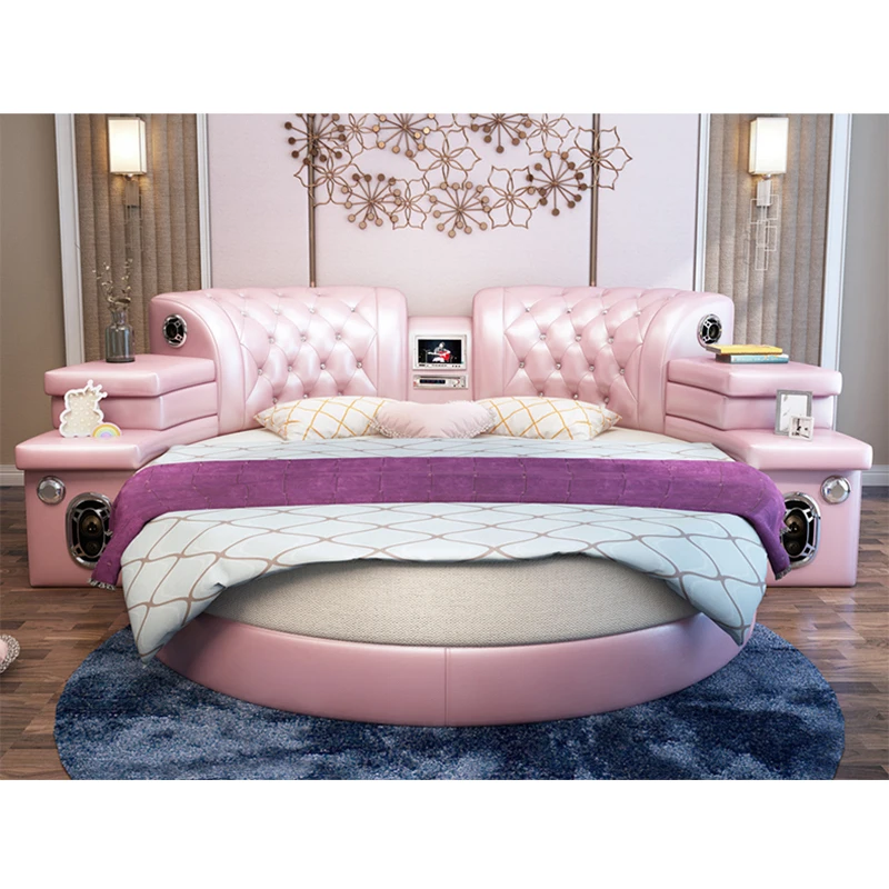 CBMMART king size круглая кровать на продажу, красная кожа вокруг кровати с матрасом