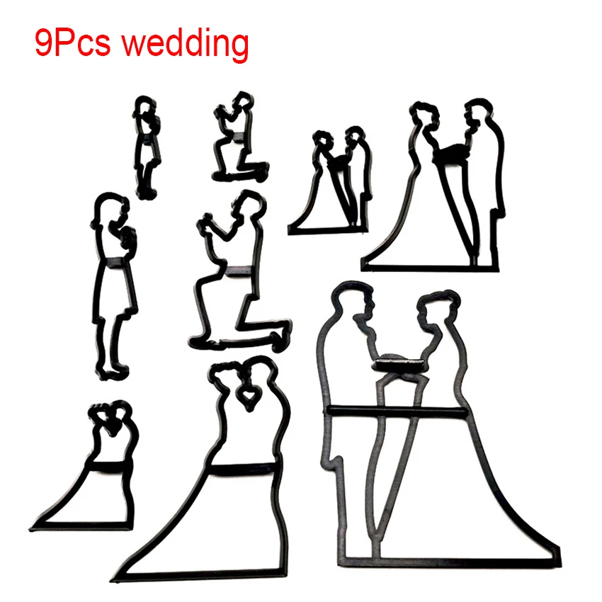 9Pcs wedding Новые формы для украшения торта, набор пластиковых формочек для печенья, выпечки, инструменты для свадебной музыки, семейные животные, баллон - Цвет: 9Pcs wedding