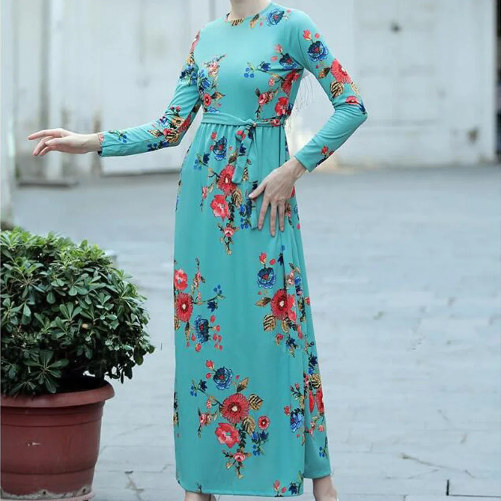 Исламское Макси платье с цветочным принтом абайя Арабская одежда мусульманское