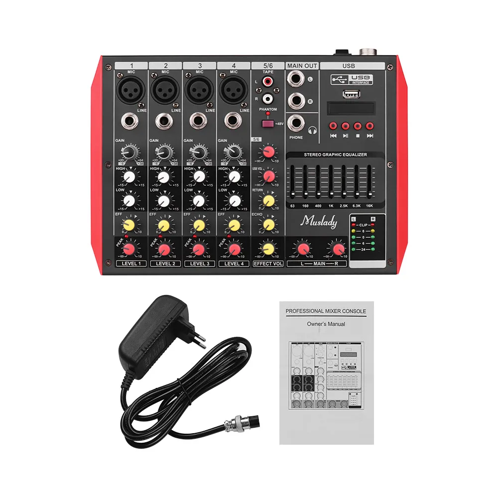Портативный 6-канальный микшер Muslady D6 7-полосный EQ встроенный 48 в фантомное
