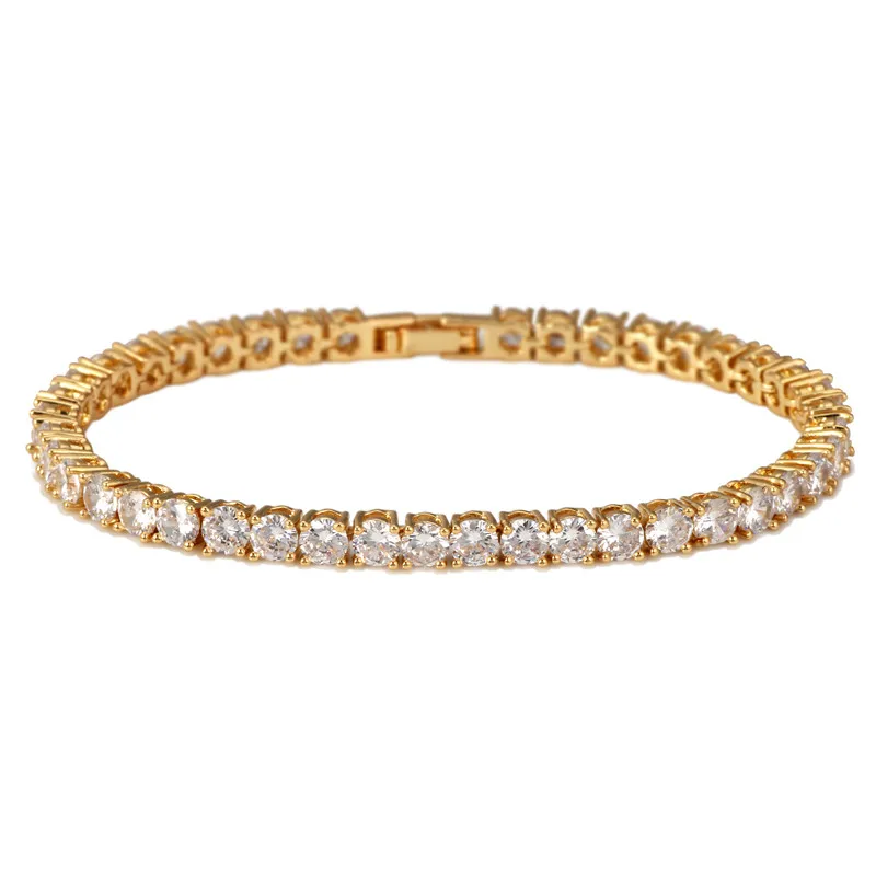 Однорядный Теннисный браслет для мужчин Bling Iced Out кубический циркон медь 4 мм/5 мм хип хоп теннисная цепочка золото/серебро/розовое золото браслет
