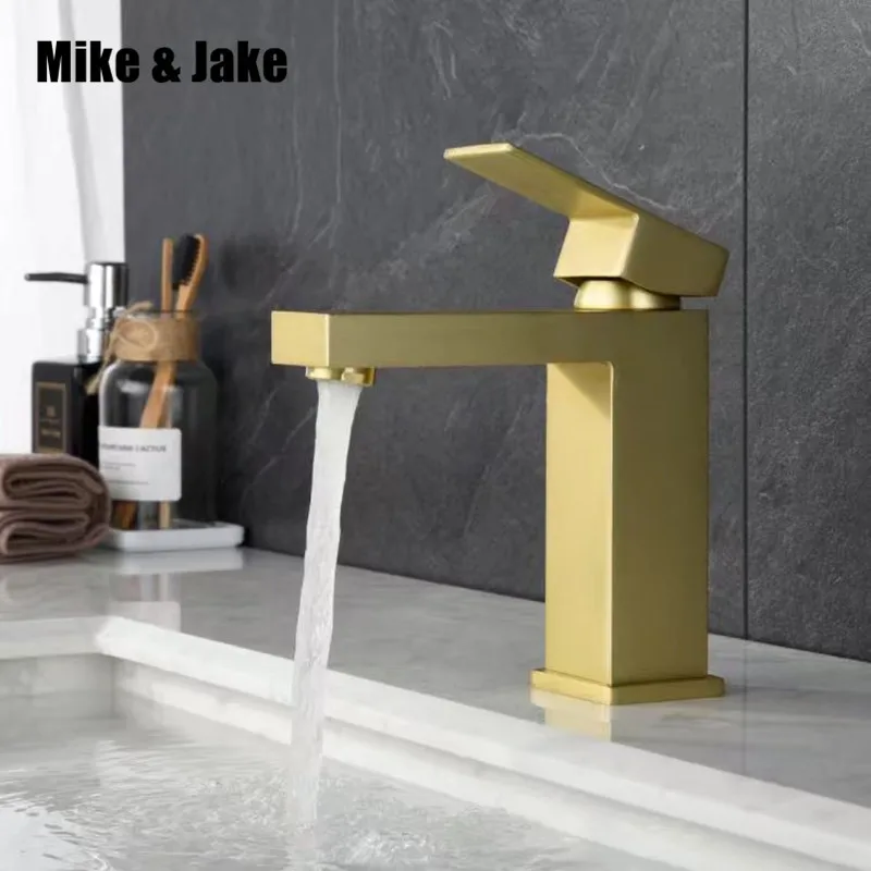 

Gold brush faucet gold brass bathroom faucet single handle water tap gold brush sink tap cold and hot mixer tap basin mixer