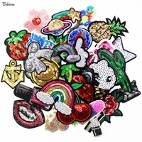 30 pcslot sequin patches iron on applique for jacket jeans backpack stickers girls sewing supplies cloth decoration