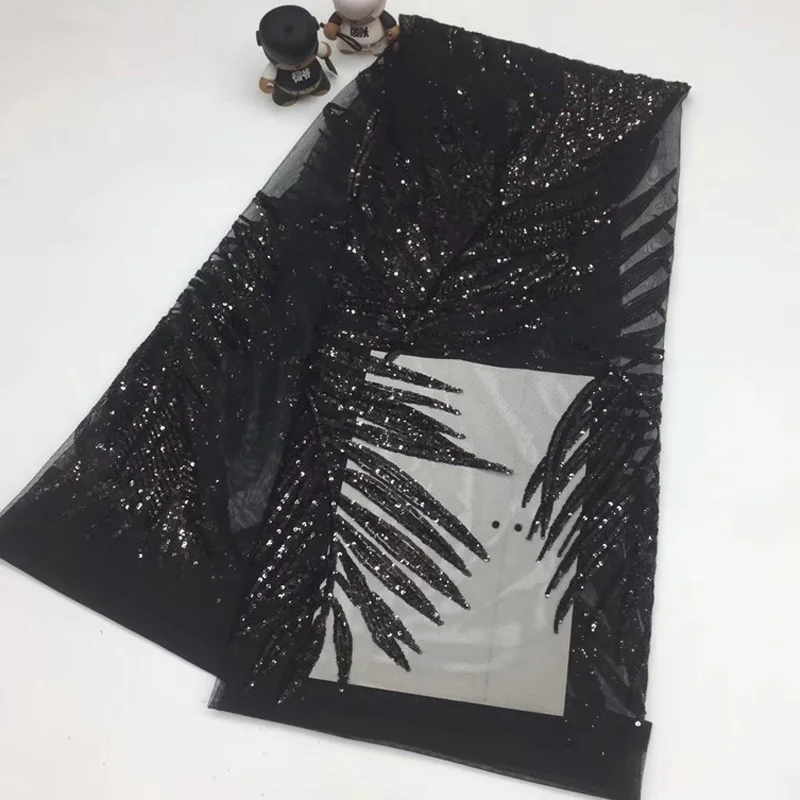 (5 ярдов/шт.) Фантастическая вышитая африканская кружевная ткань с блестками