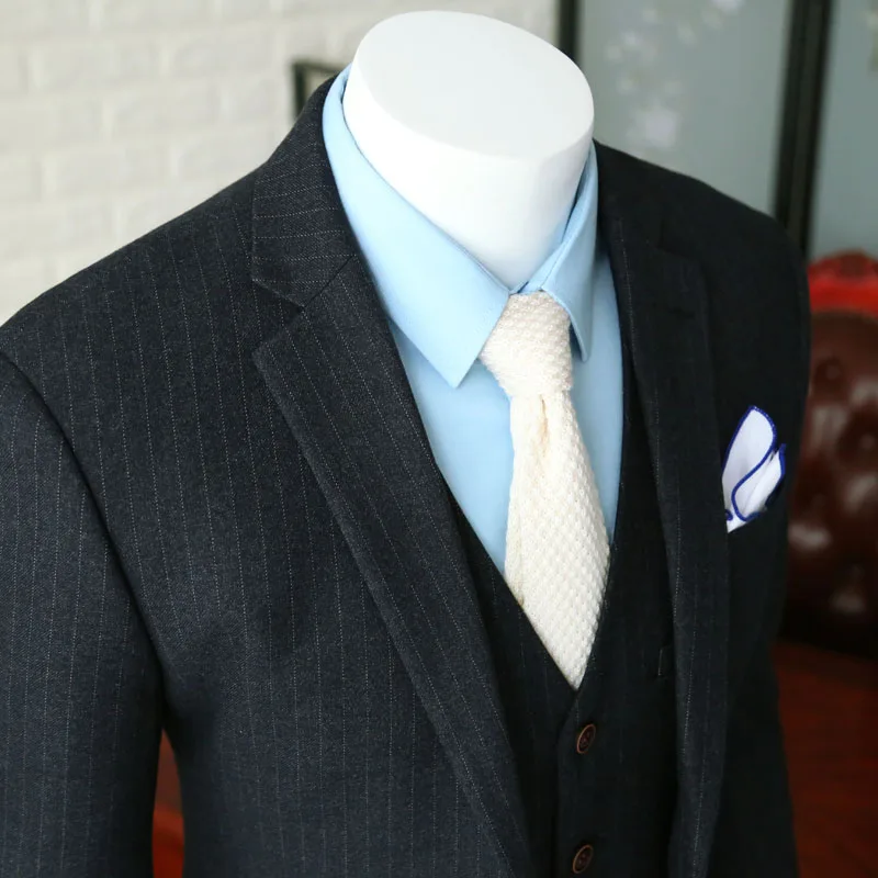 Business Casual Male Suit European style Wedding Suit For Men Grey Stripe Suit Blazer Coat three-piece Prom Mens Suits 365wt20