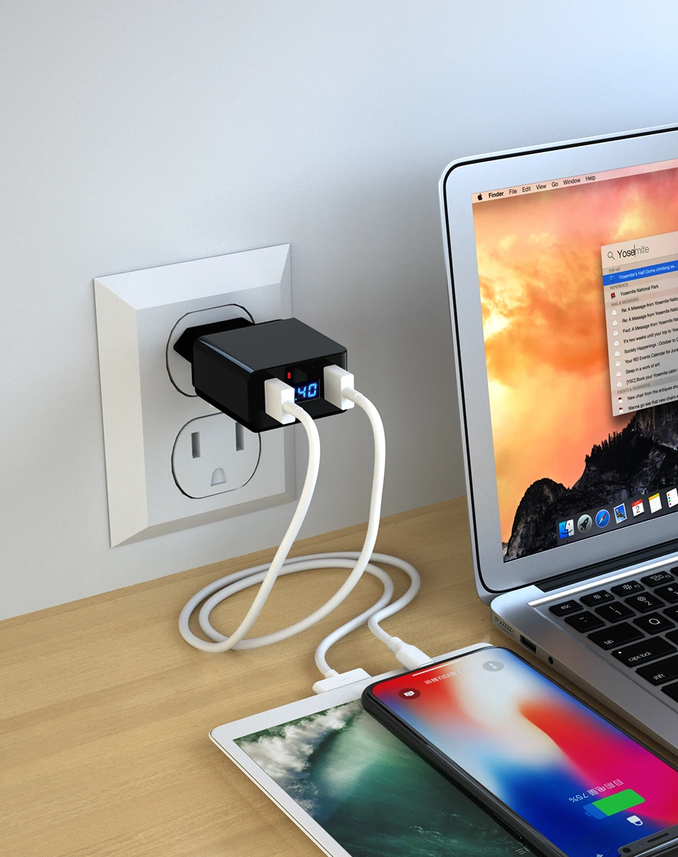 GUSGU USB зарядное устройство, двойной USB светодиодный дисплей, зарядное устройство для мобильного телефона s, 2 порта, Plgu, для iPhone, samsung, Xiaomi, настенный, для путешествий, ЕС, умный рабочий стол