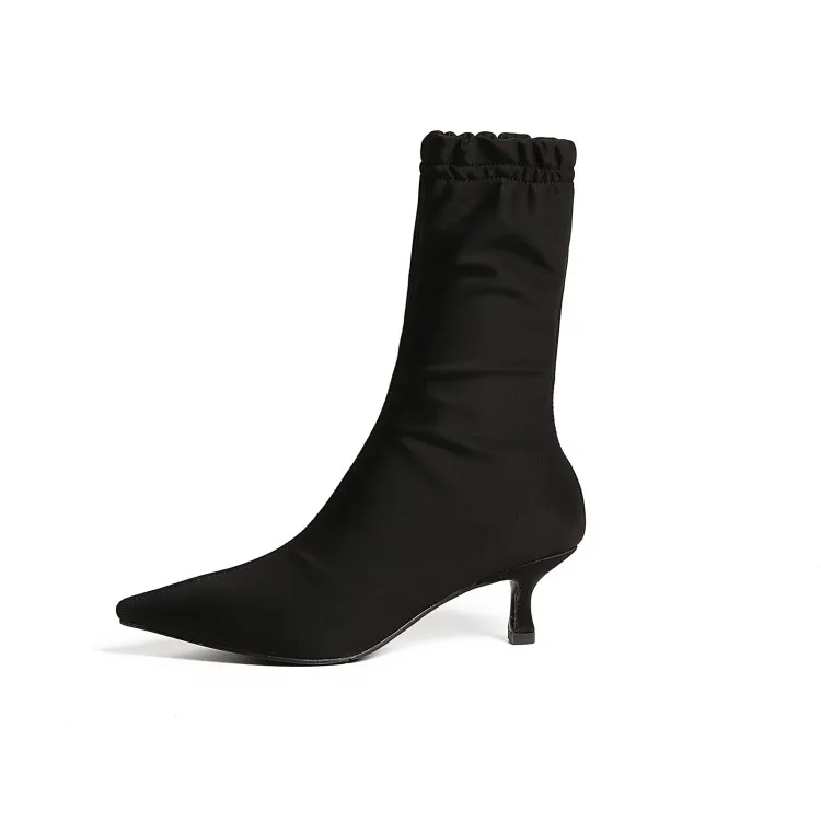 Женские сапоги до середины икры MLJUESE черные из стрейчевой ткани с острым носком