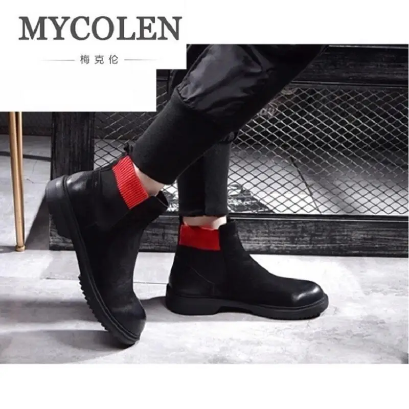 MYCOLEN/мужские ботинки из натуральной кожи итальянские черные роскошные модные
