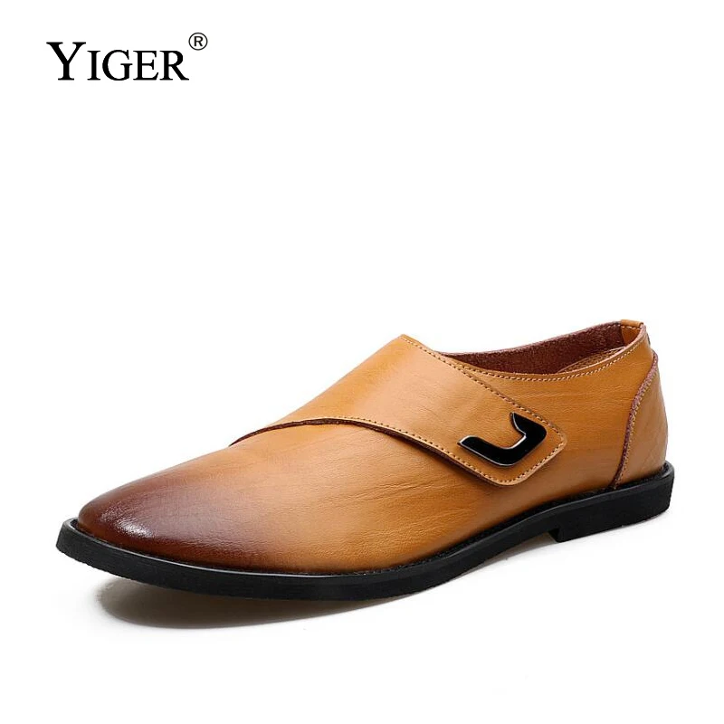 YIGER/Новые мужские лоферы из натуральной кожи повседневные туфли на липучках