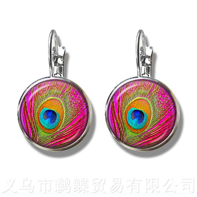 Flamingo Pattern Earrings New Fashion Round Glass Bird 16mm Dome Silver Plated Stud For Women Great Gift | Украшения и аксессуары
