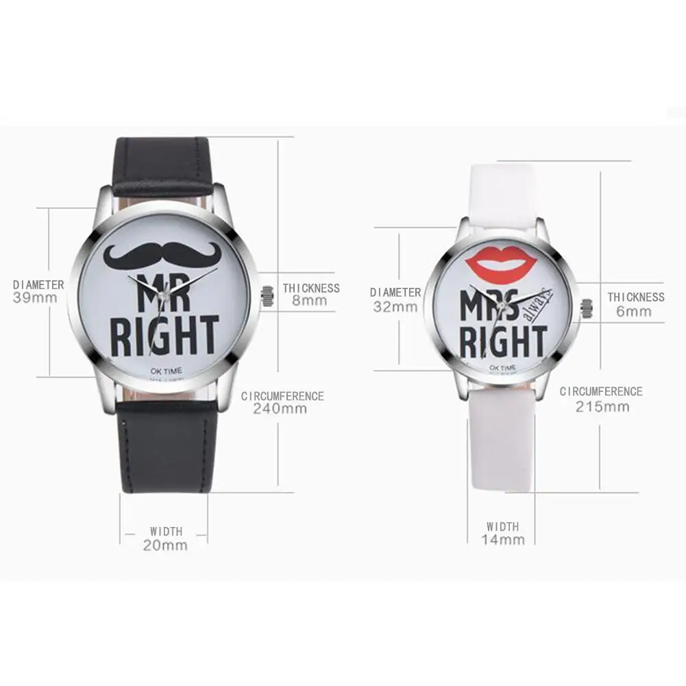LinTimes стильные Mr Right/Mrs Right кварцевые часы для влюбленных повседневные наручные часы с орнаментом подарок