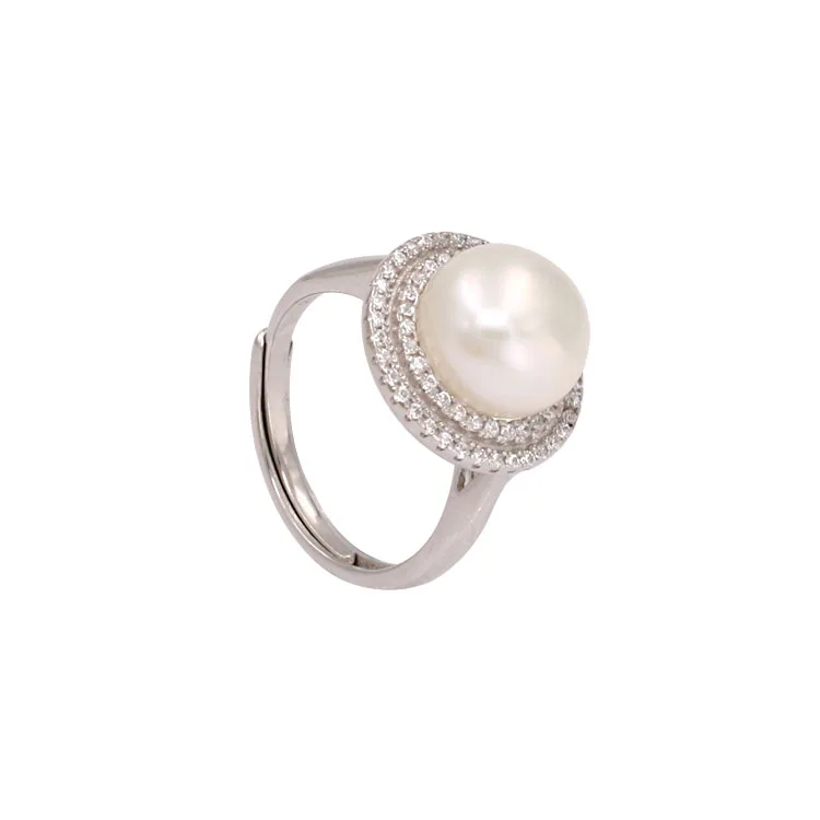 

S925 sterling silver pearl ring disc live luxurious atmosphere with zircon, adjustable ring