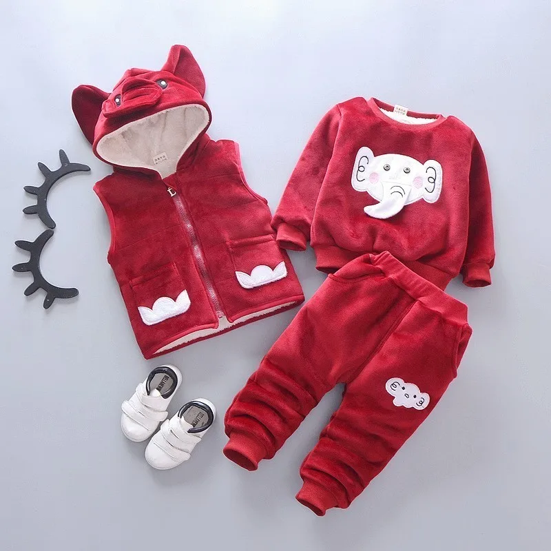 

Newborn Baby Boys Clothing Sets Autumn Winter Toddler Cartoon Thick Velvet Vest+tops+pants 3pcs Tracksuits For Bebe Girls Infant