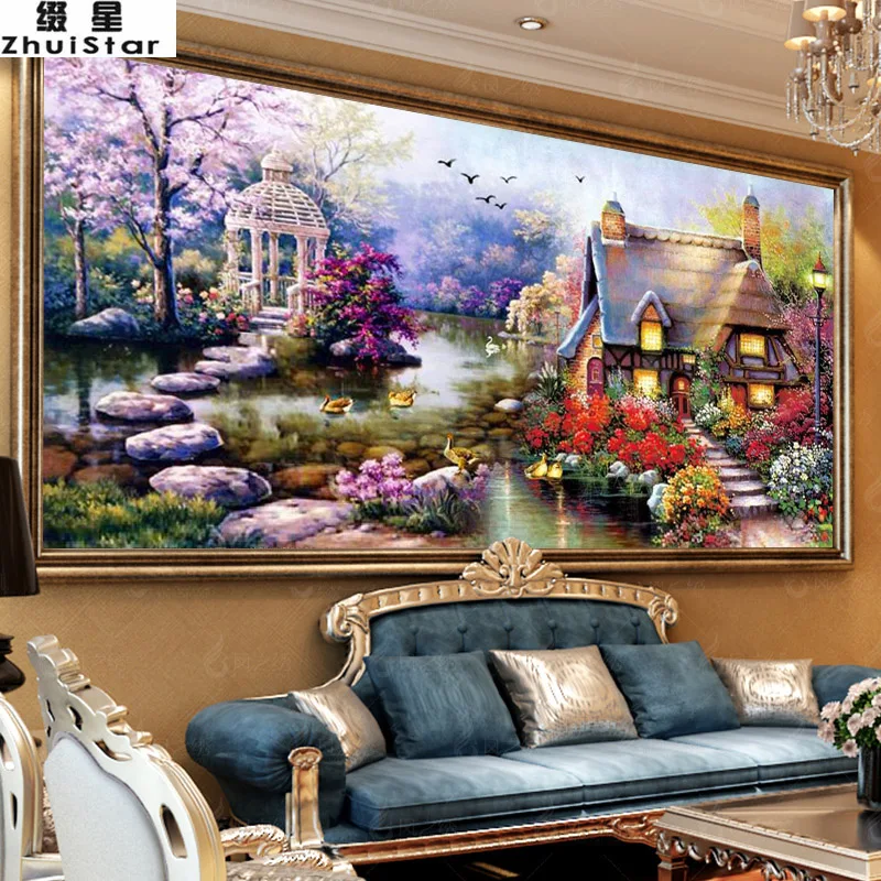 5D DIY алмазная живопись садовый домик живописный Настенная Наклейка в виде