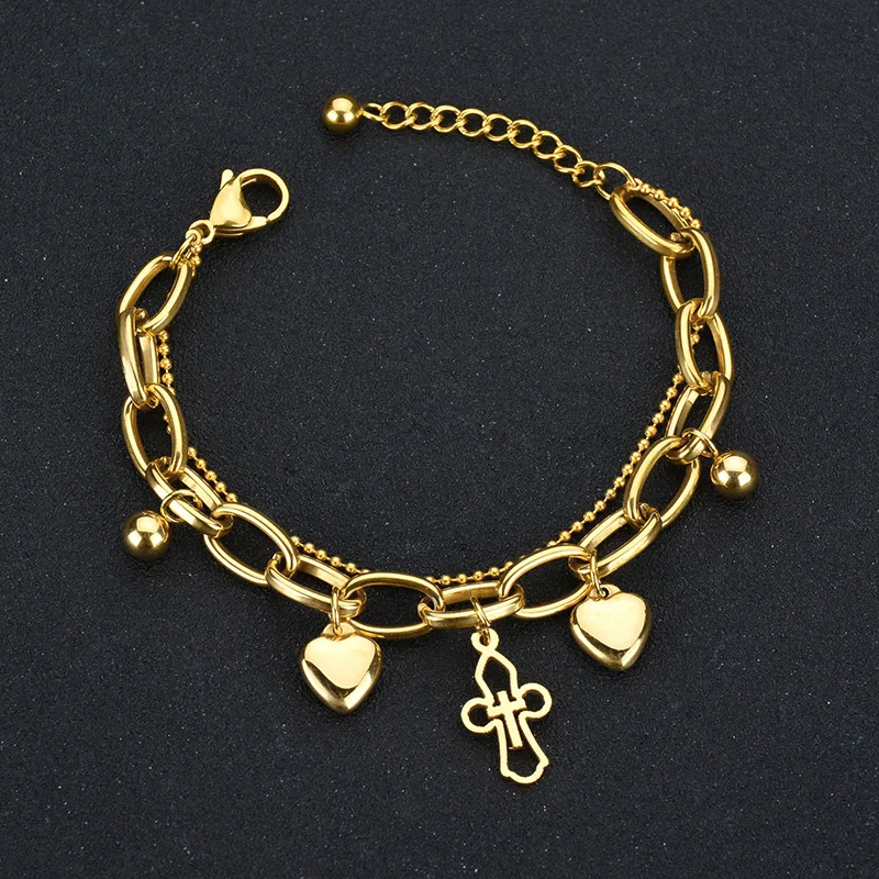 Горячая продажа золотой цвет нержавеющая сталь звено цепи крест браслет