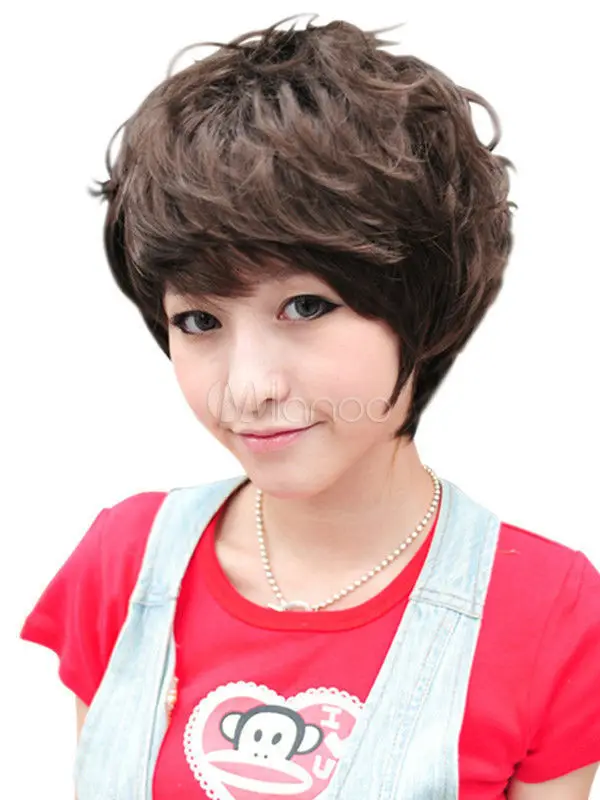 Мода короткие вьющиеся каштановые синтетический женщины USPS доставка 150320|wig brush|usps