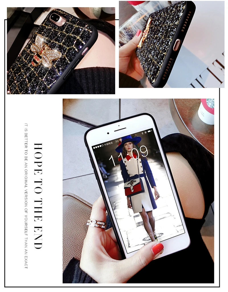 Роскошный бренд bee diamond Блестящий милый мягкий чехол для iphone 5 S 6 7 8 plus X XR