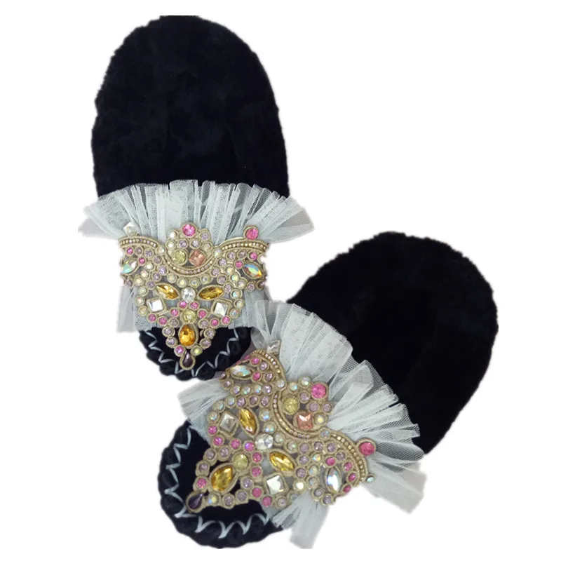 Winter fashion custom plus velvet warm cotton boots ladies sweet princess pink rhinestone pearl hair one shoes. | Обувь