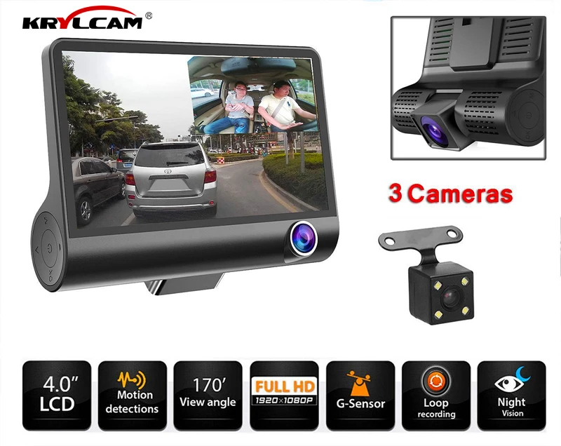 Krylcam 4 0 дюйма 1080P двойной объектив Full HD Автомобильный видеорегистратор камера 170