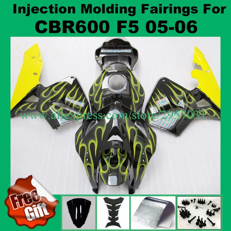 

Free screws+gifts Injection mold Fairing kit for HONDA CBR600RR F5 05 06 CBR 600RR 2005 2006 CBR600 Yellow Flames Fairings set