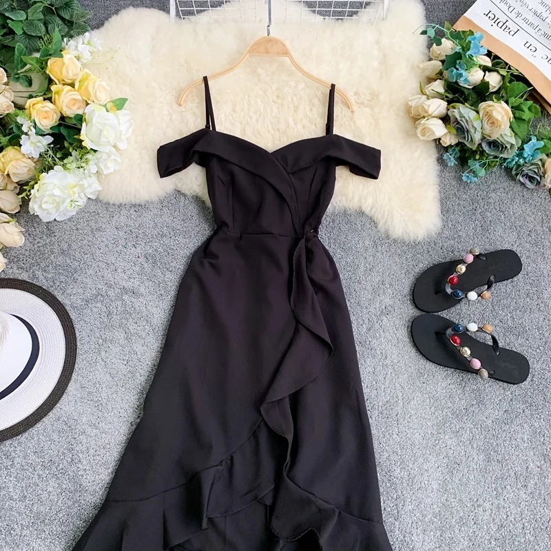 ALPHALMODA женское изящное плиссированное платье с открытыми плечами, тонкое асимметричное платье на бретельках, Летнее Платье До Колена