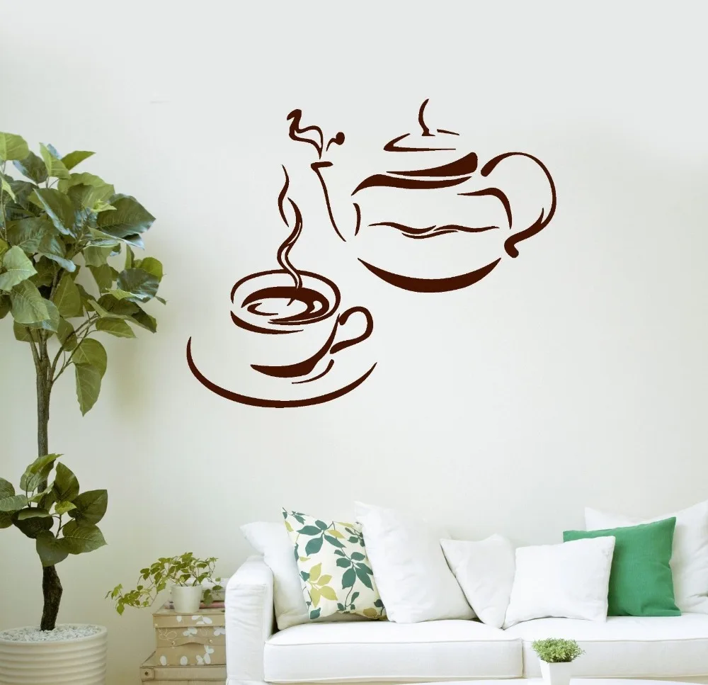 Wall Sticker For Kicthen Room Decoration Coffee Cup Logo Decals Dining Vinilos adesivo paredes ES-106 | Дом и сад