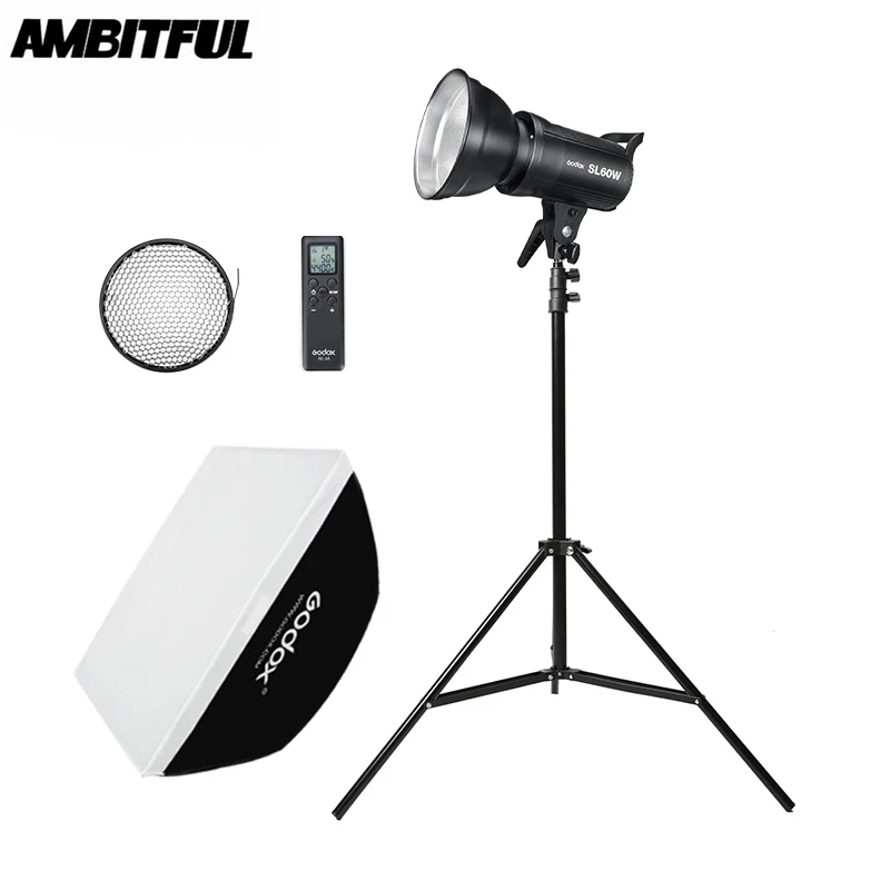 Godox SL-60W 5600 K светодиодный видео свет белая версия видео свет непрерывный свет комплект+ 190 см осветительная подставка+ 60x60 см Bowens софтбокс