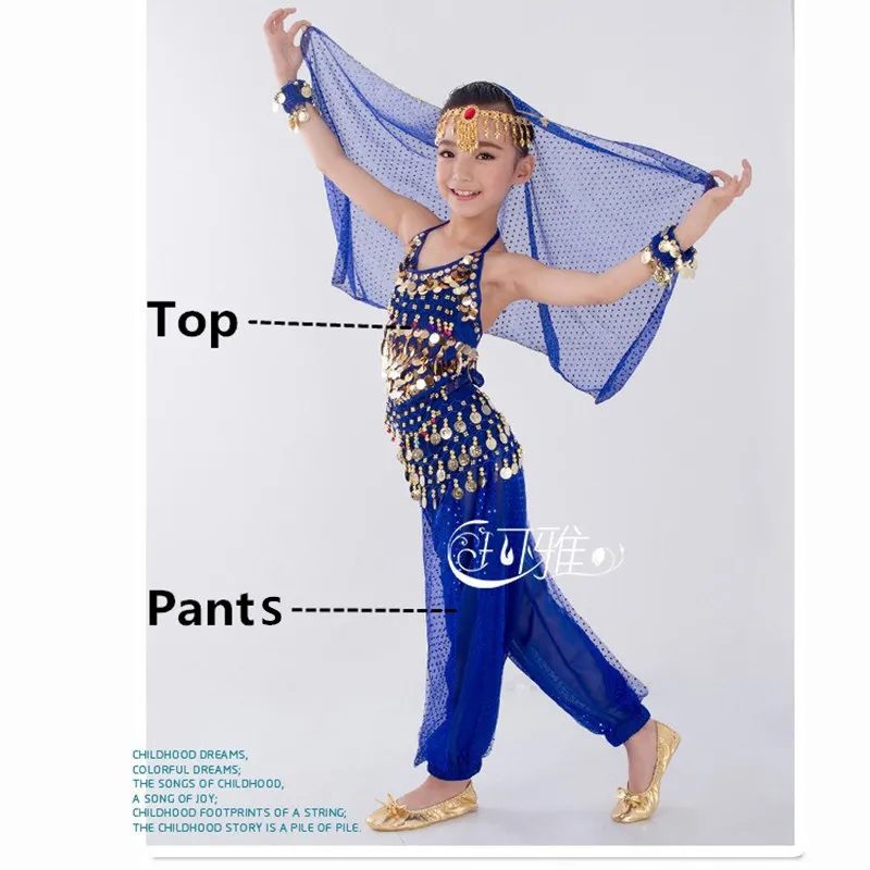 Royal Blue 2pcs Детский набор костюма для танца живота Восточный танец девушки танец живота Индия танец живота одежда танец живота дети Индийский 6 цветов - Цвет: Royal Blue 2pcs