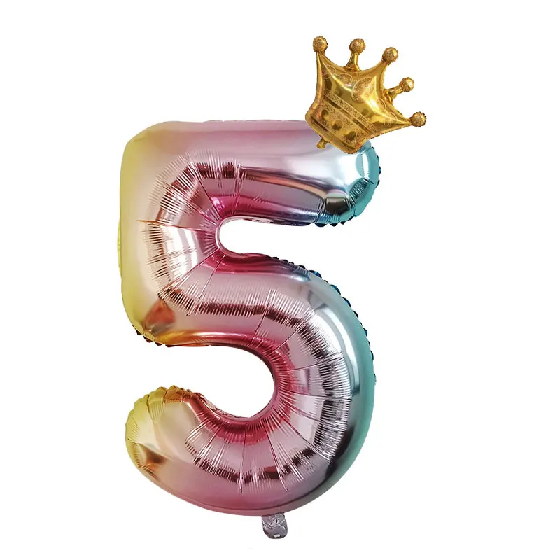 Number 5 crown 32 дюймов шара с цифрой цифры клипсы для воздушных шаров, Радуга шары для свадьбы и дня рождения вечерние аксессуары для взрослых и детей, 0-9 цифровой воздушные Globos - Цвет: Number 5 crown