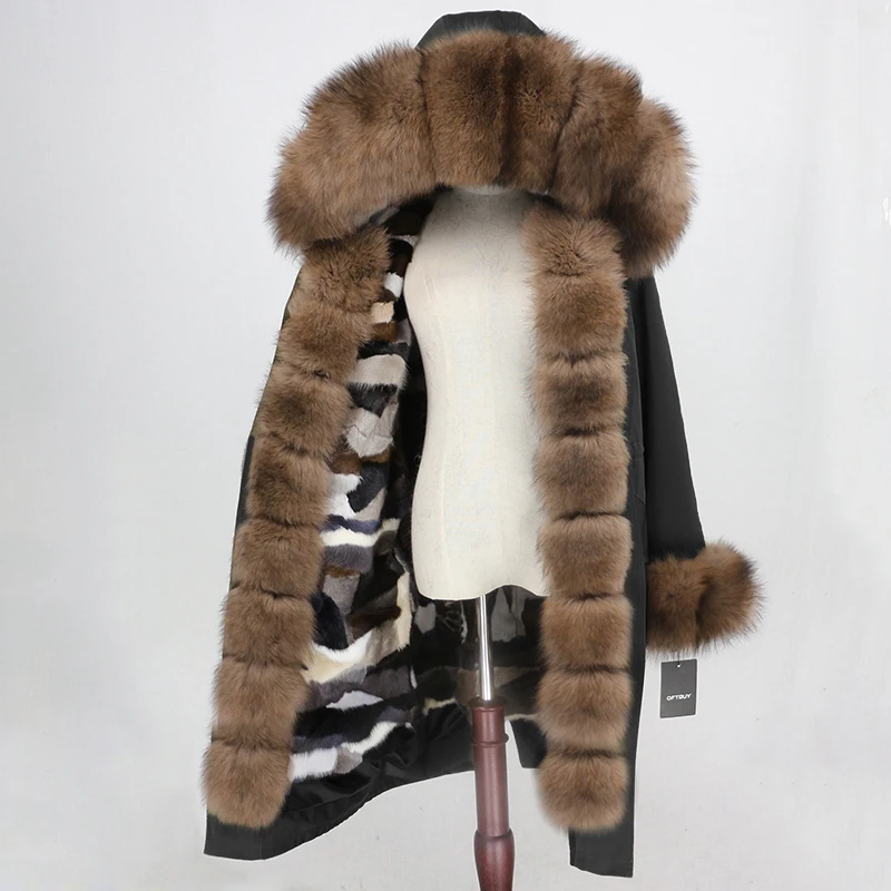 OFTBUY X-long Parka водонепроницаемая верхняя одежда зимняя куртка женская шуба из натурального меха енота Капор из норки съемная меховая подкладка
