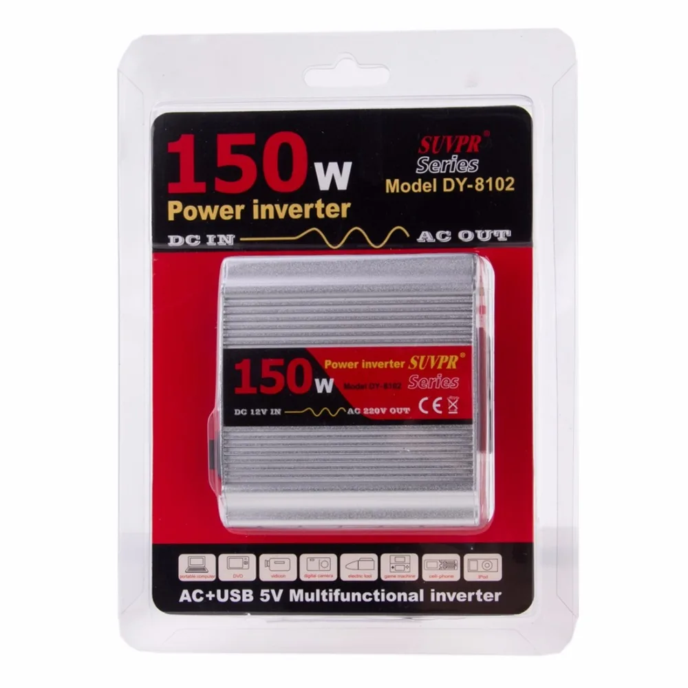 SUVPR DY 8102 150 Вт DC 12 В к AC 220 автомобиля Мощность инвертор с 500mA USB Порты и разъёмы