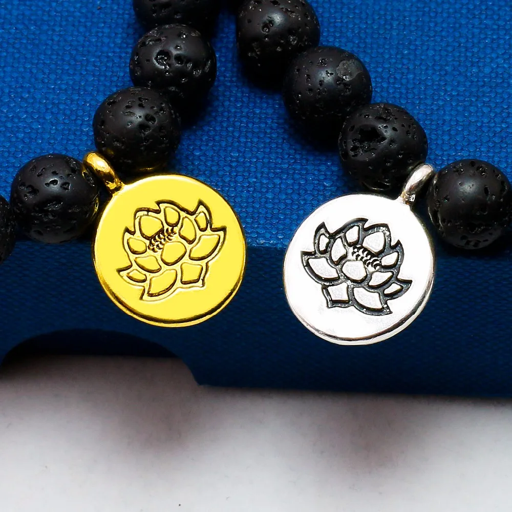 Браслет Mala Beads для женщин натуральный камень черная лава браслеты лотос