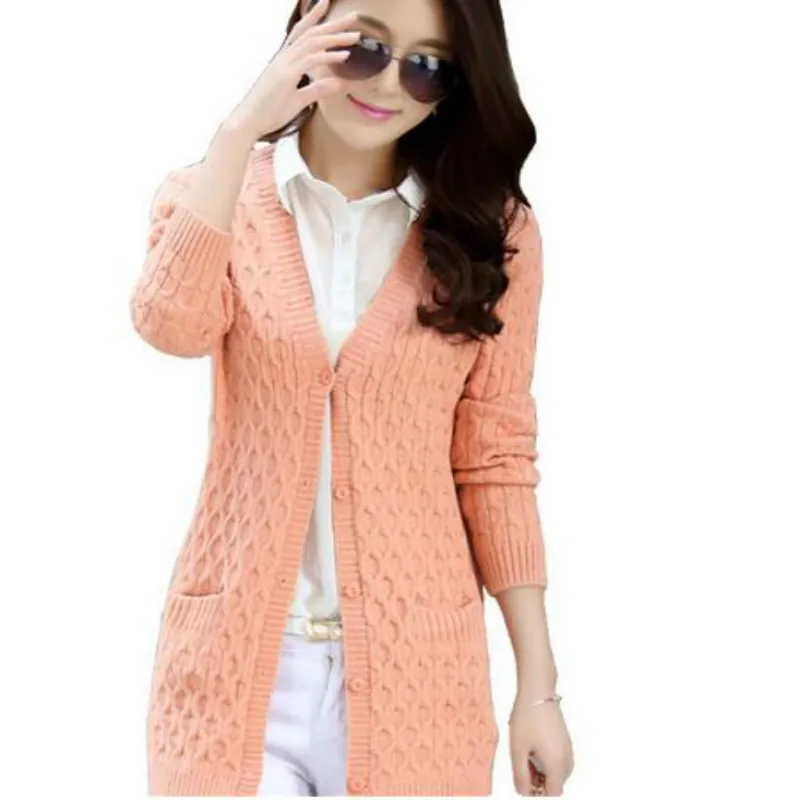 2019 new Korea Fashion Women Long Cardigans Spring&ampWinter Full Sleeve Solid V-Neck Candy Color Slim Brief All Match Pull Female |