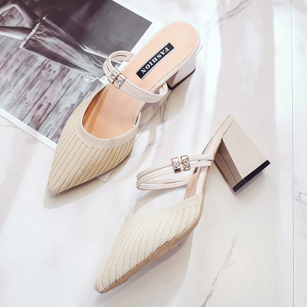 Сандалии женские на высоком каблуке модные однотонные сетчатые босоножки без