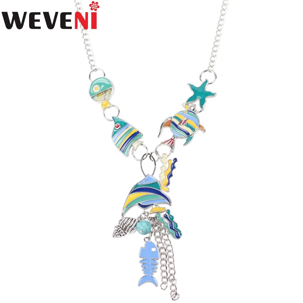 Массивное эмалированное ожерелье чокер WEVENI в виде морской рыбы черепахи Женский