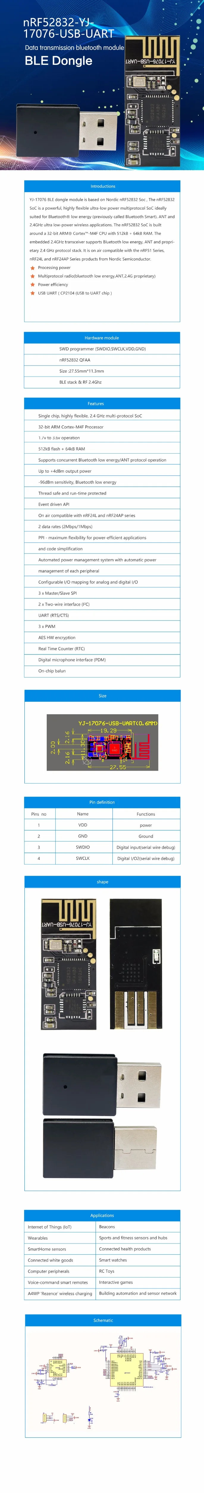 Беспроводной Bluetooth nRF52832 программируемый Мини нордический передатчик USB ключ