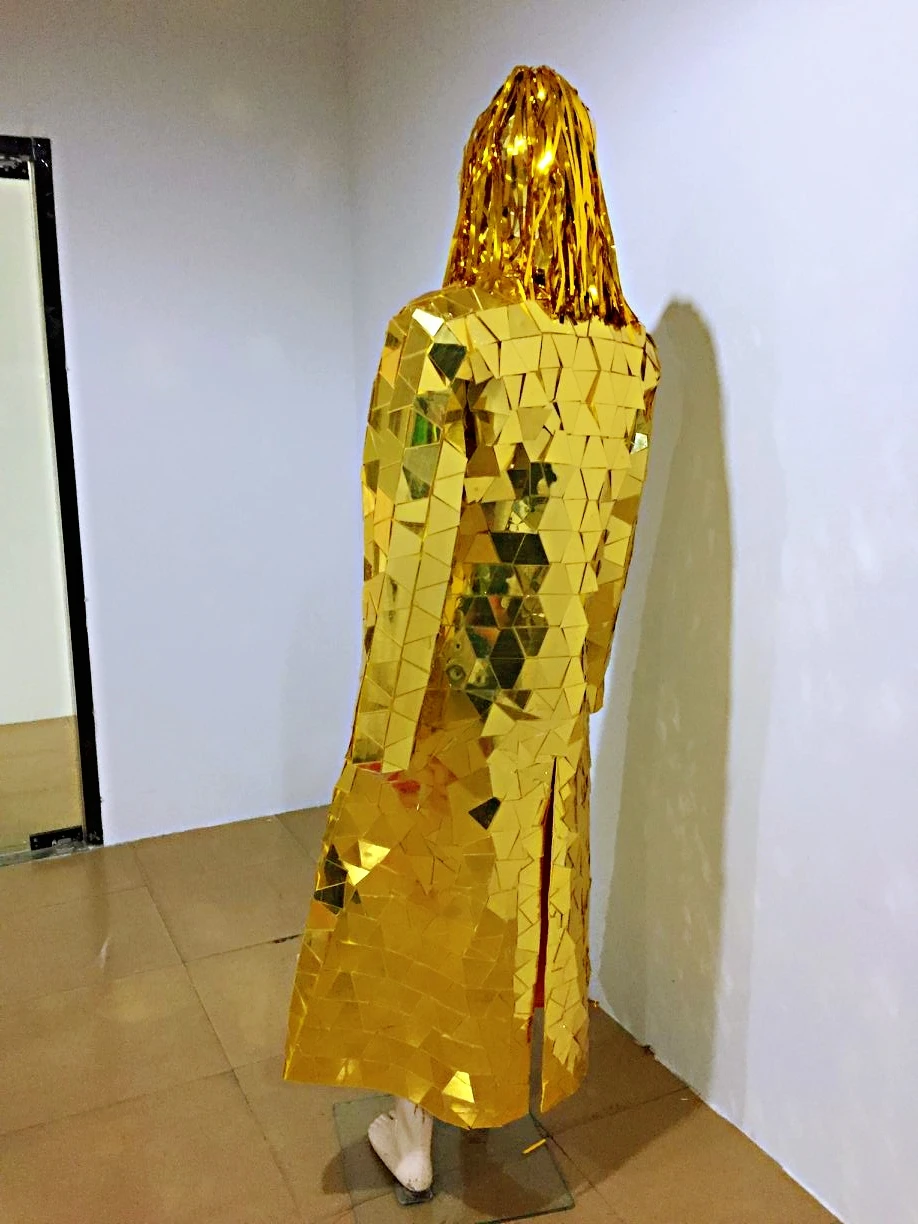 Золотой зеркальный костюм для девочек, зеркальный мужской костюм, сценический зеркальный показ