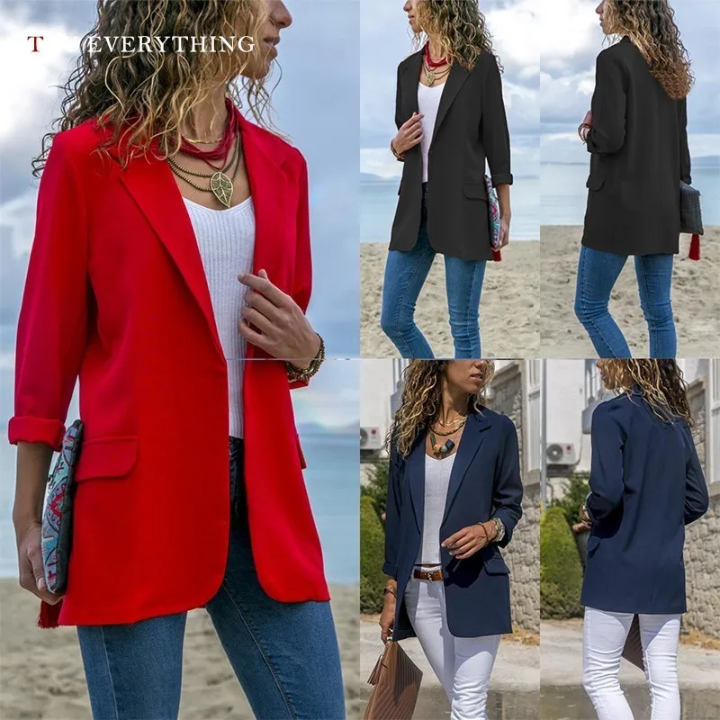 Черный женский пиджак блейзер с длинным рукавом повседневный Блейзер Женский