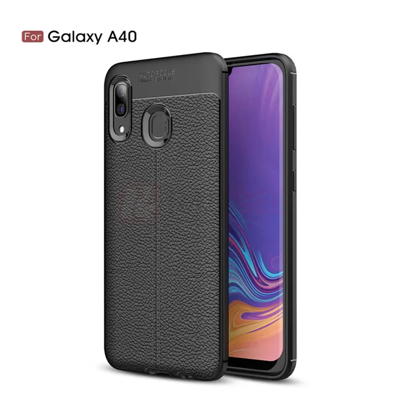 Чехол Raugee для samsung Galaxy A20 личи кожаный бампер Роскошный чехол из ТПУ и силикона чехол для samsung A40 A20 A30 A50 Funda чехол s - Цвет: Черный