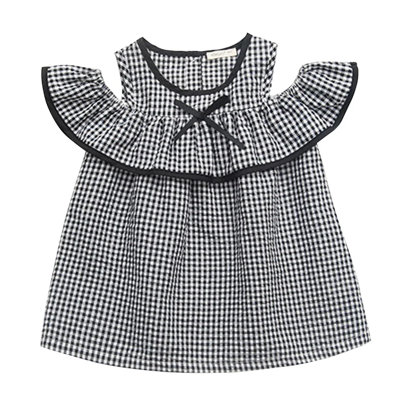 2018 New Summer Girls Print Plaid Dress Princess Perform Lovely Bare shoulder School Fashion Kid Clothes | Детская одежда и обувь
