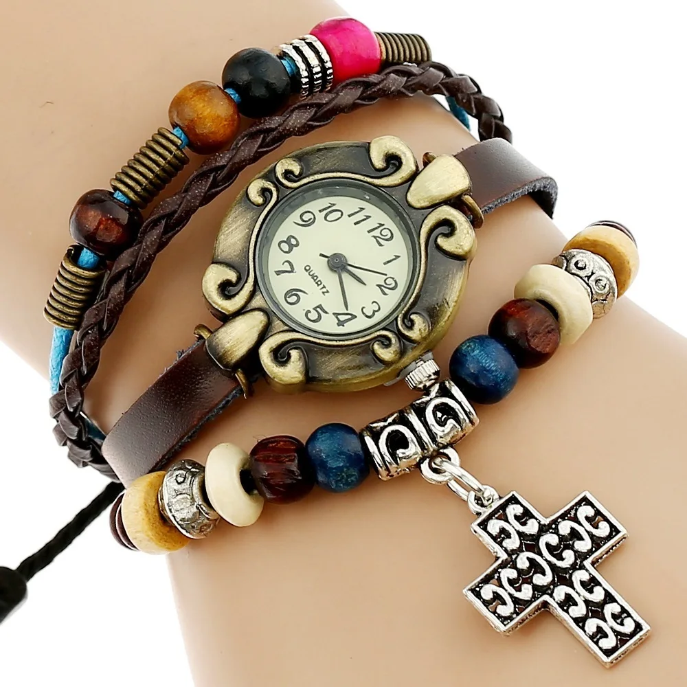 Gnova Platinum Paracord Watch Women handmade Charm Bracelet Korean Fashion Wristwatch Quartz Ethnic Vintage | Наручные часы
